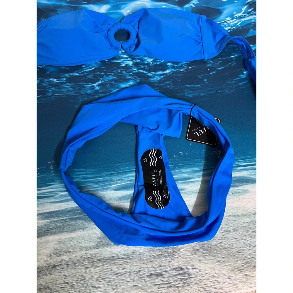 ☀️Zaful Blue O-Ring Bandeau Bikini Set High Cut Swimsuit NWT